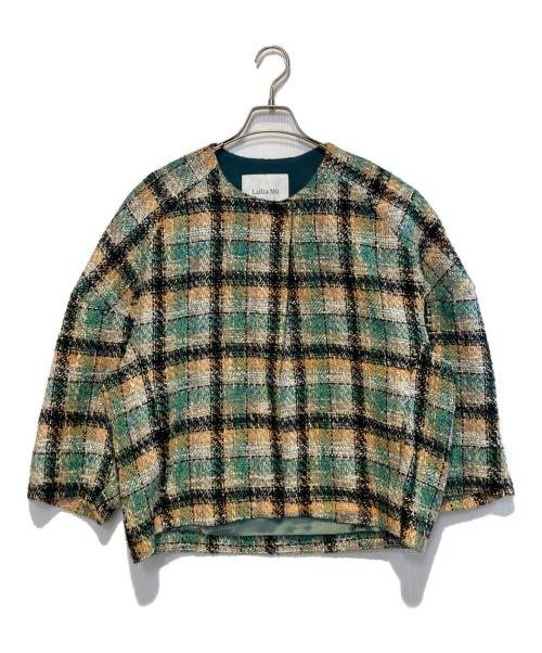 Lallia Mu（ラリア ムー）Lallia Mu (ラリア ムー) ノーカラーツイードジャケット マルチカラー サイズ:38の古着・服飾アイテム