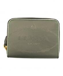 PRADA（プラダ）の古着「ロゴナイロンジャガードラウンドジップ財布」｜カーキ
