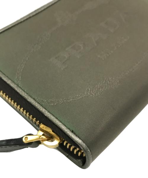 PRADA（プラダ）PRADA (プラダ) ロゴナイロンジャガードラウンドジップ財布 カーキ サイズ:下記参照の古着・服飾アイテム