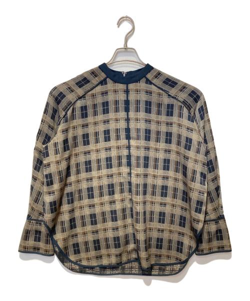 CLANE（クラネ）CLANE (クラネ) CHECK PIPING TOPS ネイビー×ブラウン サイズ:1の古着・服飾アイテム