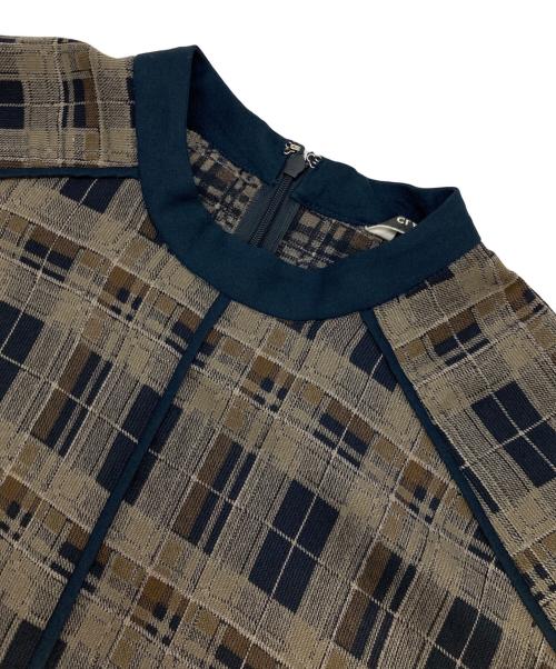 CLANE（クラネ）CLANE (クラネ) CHECK PIPING TOPS ネイビー×ブラウン サイズ:1の古着・服飾アイテム