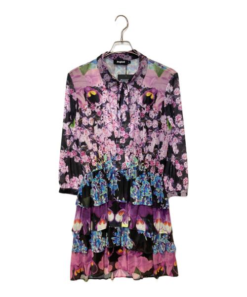 Desigual（デシグアル）Desigual (デシグアル) フラワープリントメッシュリボンワンピース マルチカラー サイズ:Ｌ 未使用品の古着・服飾アイテム