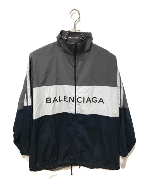 BALENCIAGA（バレンシアガ）BALENCIAGA (バレンシアガ) ロゴジップナイロンジャケット グレー×ネイビー サイズ:37の古着・服飾アイテム