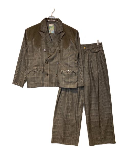 Ballsy.Brothers（ボールジーブラザーズ）Ballsy.Brothers (ボールジーブラザーズ) ウエスタンチェックセットアップ ブラウン サイズ:Ｌの古着・服飾アイテム