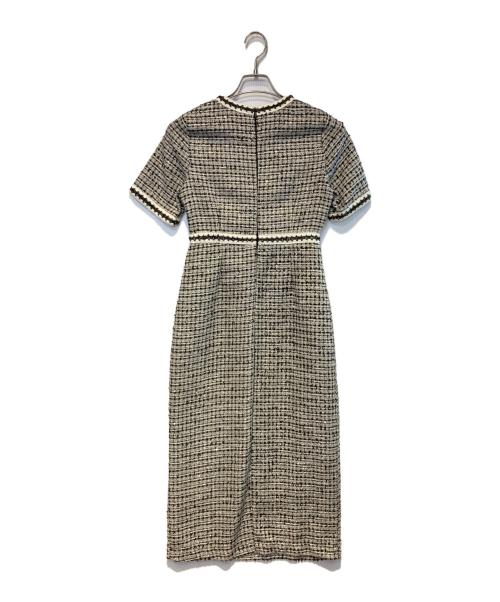 LeJa（レジャ）LeJa (レジャ) ツイード柄ハイウエストソフトパフスリーブ半袖ドレスワンピース ホワイト×ブラック サイズ:FREEの古着・服飾アイテム
