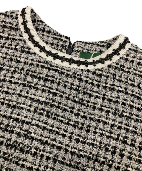 LeJa（レジャ）LeJa (レジャ) ツイード柄ハイウエストソフトパフスリーブ半袖ドレスワンピース ホワイト×ブラック サイズ:FREEの古着・服飾アイテム