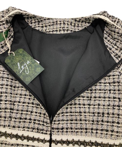 LeJa（レジャ）LeJa (レジャ) ツイード柄ハイウエストソフトパフスリーブ半袖ドレスワンピース ホワイト×ブラック サイズ:FREEの古着・服飾アイテム