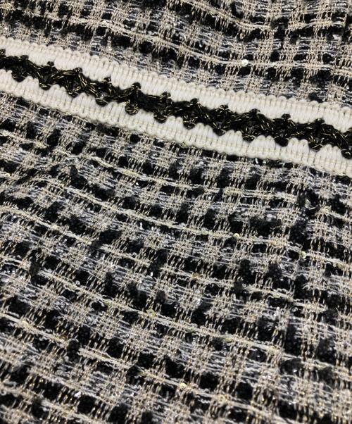 LeJa（レジャ）LeJa (レジャ) ツイード柄ハイウエストソフトパフスリーブ半袖ドレスワンピース ホワイト×ブラック サイズ:FREEの古着・服飾アイテム