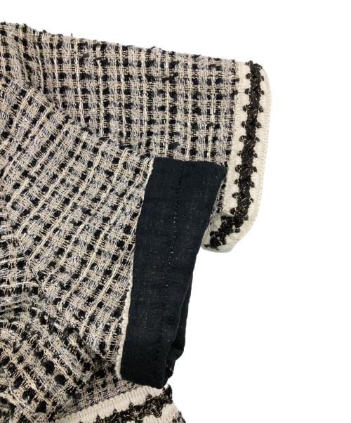 LeJa（レジャ）LeJa (レジャ) ツイード柄ハイウエストソフトパフスリーブ半袖ドレスワンピース ホワイト×ブラック サイズ:FREEの古着・服飾アイテム