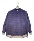MAISON SPECIALメゾンスペシャル）の古着「チェックプリントプライムオーバーバンドカラーシャツ」｜ネイビー