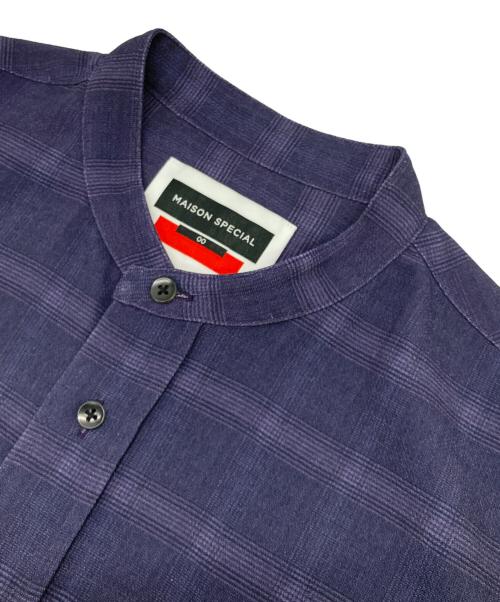 MAISON SPECIAL（メゾンスペシャル）MAISON SPECIAL (メゾンスペシャル) チェックプリントプライムオーバーバンドカラーシャツ ネイビー サイズ:00の古着・服飾アイテム