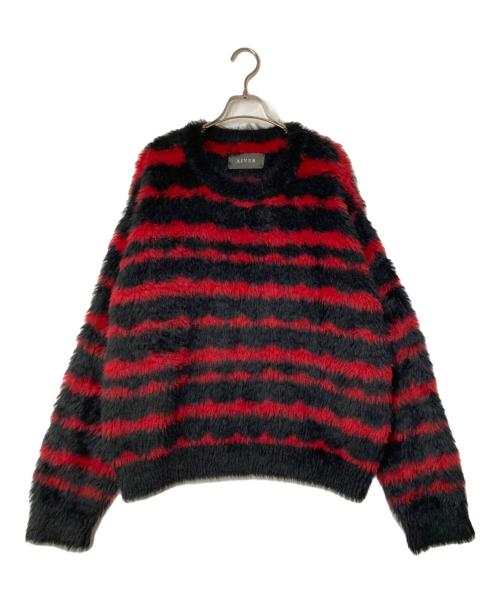 AIVER（アイバー）AIVER (アイバー) ミンク起毛フェザーヤーンボーダーニット ブラック×レッド サイズ:Mの古着・服飾アイテム