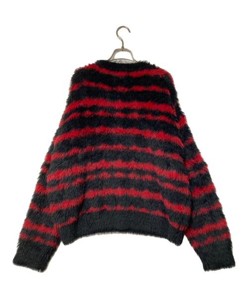 AIVER（アイバー）AIVER (アイバー) ミンク起毛フェザーヤーンボーダーニット ブラック×レッド サイズ:Mの古着・服飾アイテム