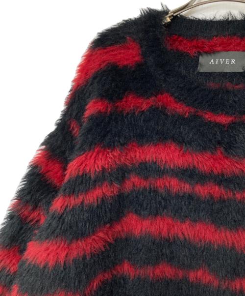 AIVER（アイバー）AIVER (アイバー) ミンク起毛フェザーヤーンボーダーニット ブラック×レッド サイズ:Mの古着・服飾アイテム