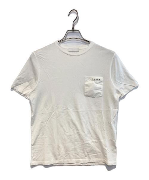 PRADA（プラダ）PRADA (プラダ) ラバーロゴナイロン切り替えポケットTシャツ ホワイト サイズ:Ｓの古着・服飾アイテム