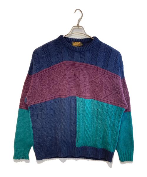 Eddie Bauer（エディーバウアー）Eddie Bauer (エディーバウアー) ［古着］ローゲージニット ネイビー×グリーン サイズ:Lの古着・服飾アイテム