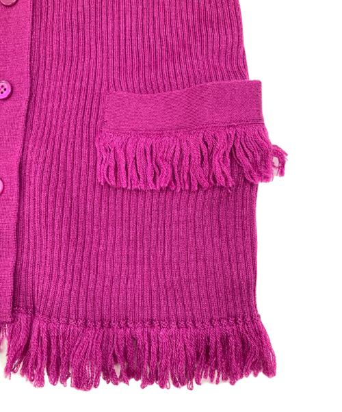 DRAWER（ドゥロワー）DRAWER (ドゥロワー) フリンジ Vネックカーディガン ピンク サイズ:1の古着・服飾アイテム