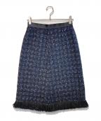 DRAWERドゥロワー）の古着「ツイードフリンジスカート」｜ネイビー