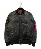 ALPHAアルファ）の古着「MA-1レザーダウンジャケット」｜ブラック