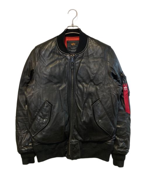 ALPHA（アルファ）ALPHA (アルファ) MA-1レザーダウンジャケット ブラック サイズ:Lの古着・服飾アイテム