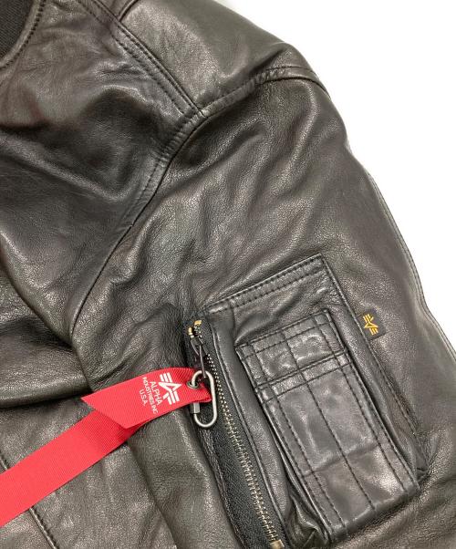 ALPHA（アルファ）ALPHA (アルファ) MA-1レザーダウンジャケット ブラック サイズ:Lの古着・服飾アイテム