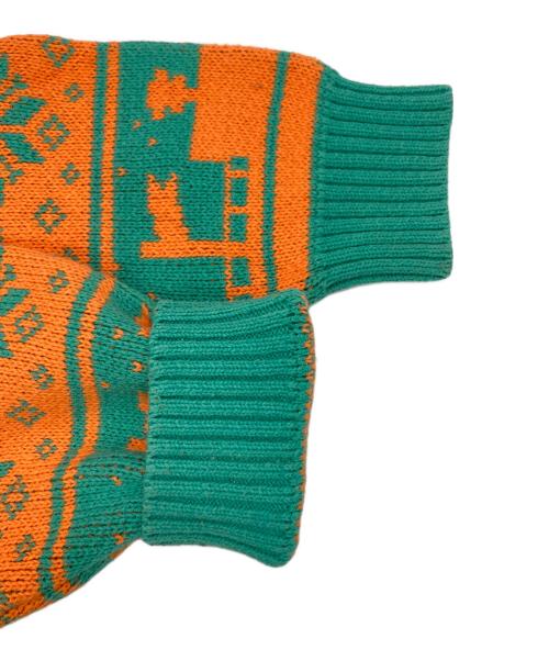 KEBOZ（ケボズ）KEBOZ (ケボズ) ALL GOOD STORE 総柄ニット グリーン×オレンジ サイズ:XLの古着・服飾アイテム