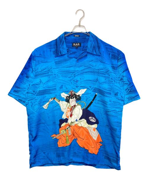 K.A.D.（ケーエーディー）K.A.D. (ケーエーディー) ［古着］歌舞伎プリント オープンカラーシャツ ブルー サイズ:XLの古着・服飾アイテム