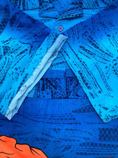 K.A.D.（ケーエーディー）K.A.D. (ケーエーディー) ［古着］歌舞伎プリント オープンカラーシャツ ブルー サイズ:XLの古着・服飾アイテム