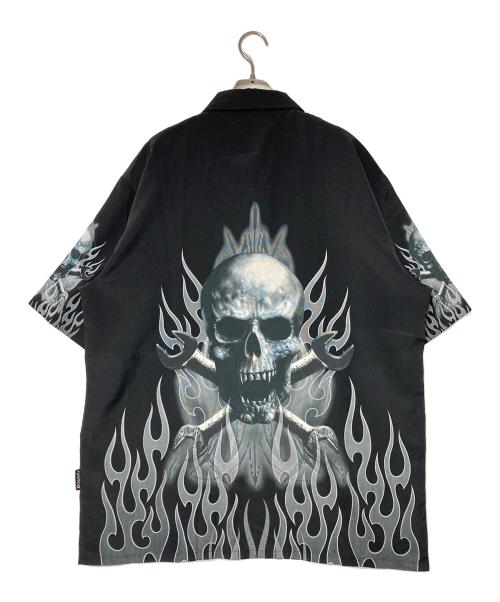DRAGONFLY（ドラゴンフライ）Dragonfly (ドラゴンフライ) スカル&ファイヤーパターンシャツ ブラック サイズ:XLの古着・服飾アイテム