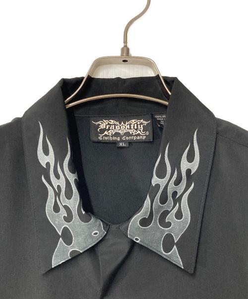 DRAGONFLY（ドラゴンフライ）Dragonfly (ドラゴンフライ) スカル&ファイヤーパターンシャツ ブラック サイズ:XLの古着・服飾アイテム