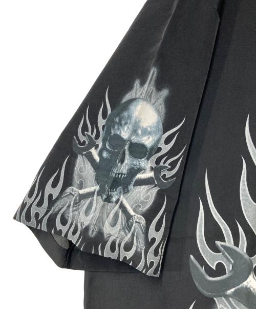 DRAGONFLY（ドラゴンフライ）Dragonfly (ドラゴンフライ) スカル&ファイヤーパターンシャツ ブラック サイズ:XLの古着・服飾アイテム