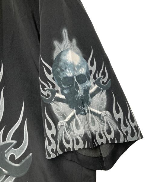 DRAGONFLY（ドラゴンフライ）Dragonfly (ドラゴンフライ) スカル&ファイヤーパターンシャツ ブラック サイズ:XLの古着・服飾アイテム