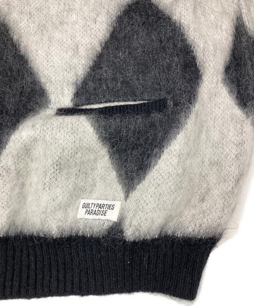 WACKO MARIA（ワコマリア）WACKO MARIA (ワコマリア) ダイアモンド柄モヘアカーディガン) ホワイト×ブラック サイズ:Lの古着・服飾アイテム