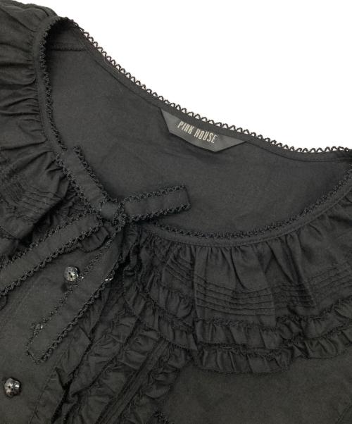 PINK HOUSE（ピンクハウス）PINK HOUSE (ピンクハウス) フリルブラウス ブラック サイズ:FREEの古着・服飾アイテム