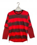 glambグラム）の古着「ダブルボーダーカットソー」｜レッド×ブラウン