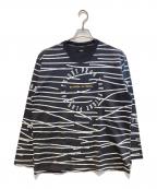 glambグラム）の古着「クラッシュドボーダーカットソー」｜グレー×ホワイト