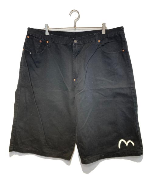 EVISU（エヴィス）EVISU (エビス) カモメプリント デニムハーフパンツ ブラック サイズ:Ｗ42の古着・服飾アイテム