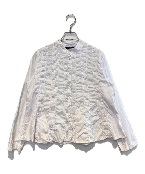 YACCO MARICARD（ヤッコマリカルド）YACCO MARICARD (ヤッコマリカルド) スタンドカラーピンタックフレアシャツブラウス ホワイト サイズ:1の古着・服飾アイテム