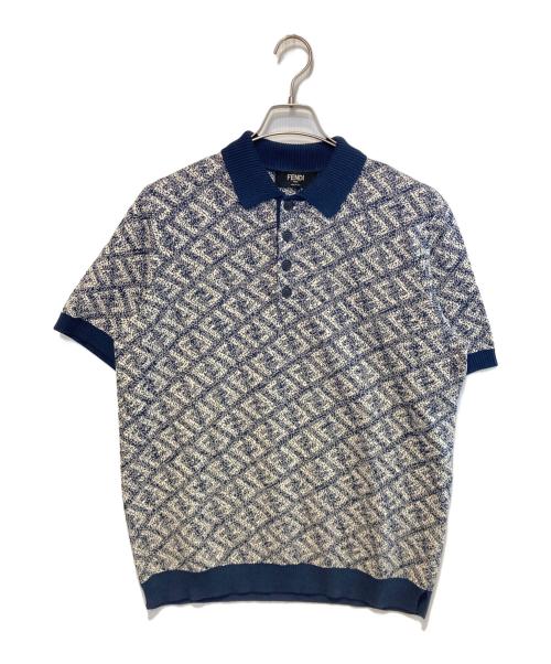 FENDI（フェンディ）FENDI (フェンディ) ジャガードポロシャツ ネイビー×ホワイト サイズ:50の古着・服飾アイテム