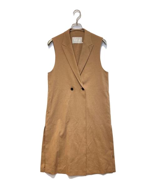 icB（アイシービー）icB (アイシービー) LooseWeave ロングジレ ブラウン サイズ:Sの古着・服飾アイテム