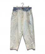 KARL KANIカールカナイ）の古着「［古着］ブリーチバギーデニムパンツ」｜インディゴ×ホワイト
