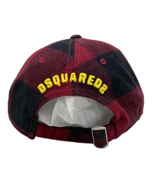 DSQUARED2（ディースクエアード）DSQUARED2 (ディースクエアード) ICONチェックキャップ ブラック×レッド サイズ:Freeの古着・服飾アイテム