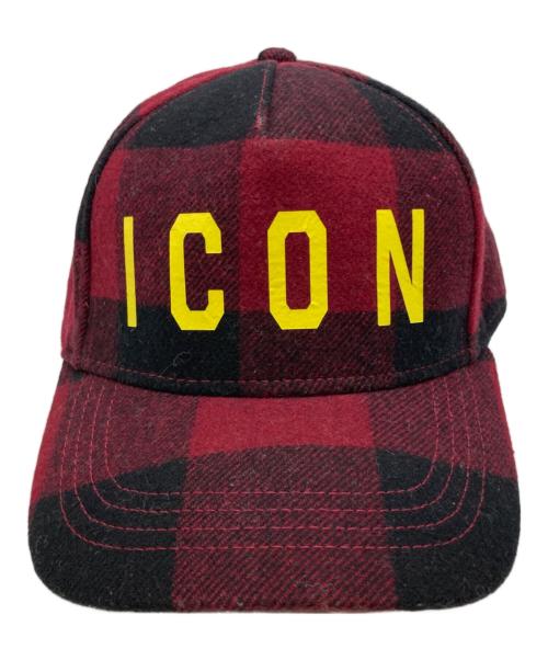 DSQUARED2（ディースクエアード）DSQUARED2 (ディースクエアード) ICONチェックキャップ ブラック×レッド サイズ:Freeの古着・服飾アイテム