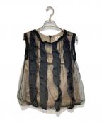 LANVIN en Bleuランバンオンブルー）の古着「チュールレイヤードノースリーブカットソー」｜ブラック