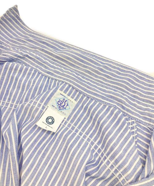POST O'ALLS（ポストオーバーオールズ）POST O'ALLS (ポストオーバーオールズ) ストライプワークシャツ ブルー サイズ:Lの古着・服飾アイテム