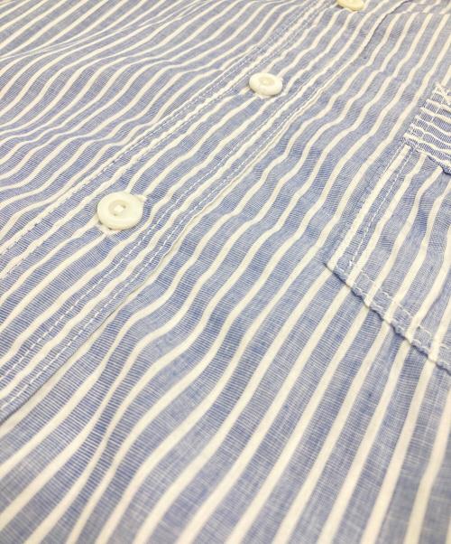 POST O'ALLS（ポストオーバーオールズ）POST O'ALLS (ポストオーバーオールズ) ストライプワークシャツ ブルー サイズ:Lの古着・服飾アイテム