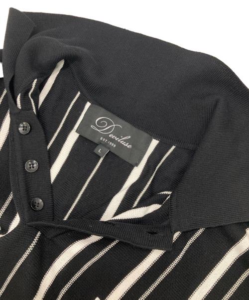 Deviluse（デビルユース）Deviluse (デビルユース) Stripe Polo ブラック サイズ:Lの古着・服飾アイテム