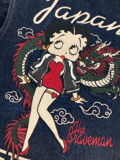 The BRAVE-MAN（ブレイブマン）The BRAVE-MAN (ブレイブマン) BETTY BOOP (ベティー・ブープ) コラボ刺繍スカGジャン インディゴ サイズ:Sの古着・服飾アイテム