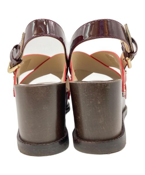 JIMMY CHOO（ジミーチュウ）JIMMY CHOO (ジミーチュウ) ウッドソールサンダル ブラウン×レッド サイズ:37の古着・服飾アイテム