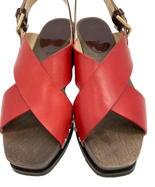 JIMMY CHOO（ジミーチュウ）JIMMY CHOO (ジミーチュウ) ウッドソールサンダル ブラウン×レッド サイズ:37の古着・服飾アイテム